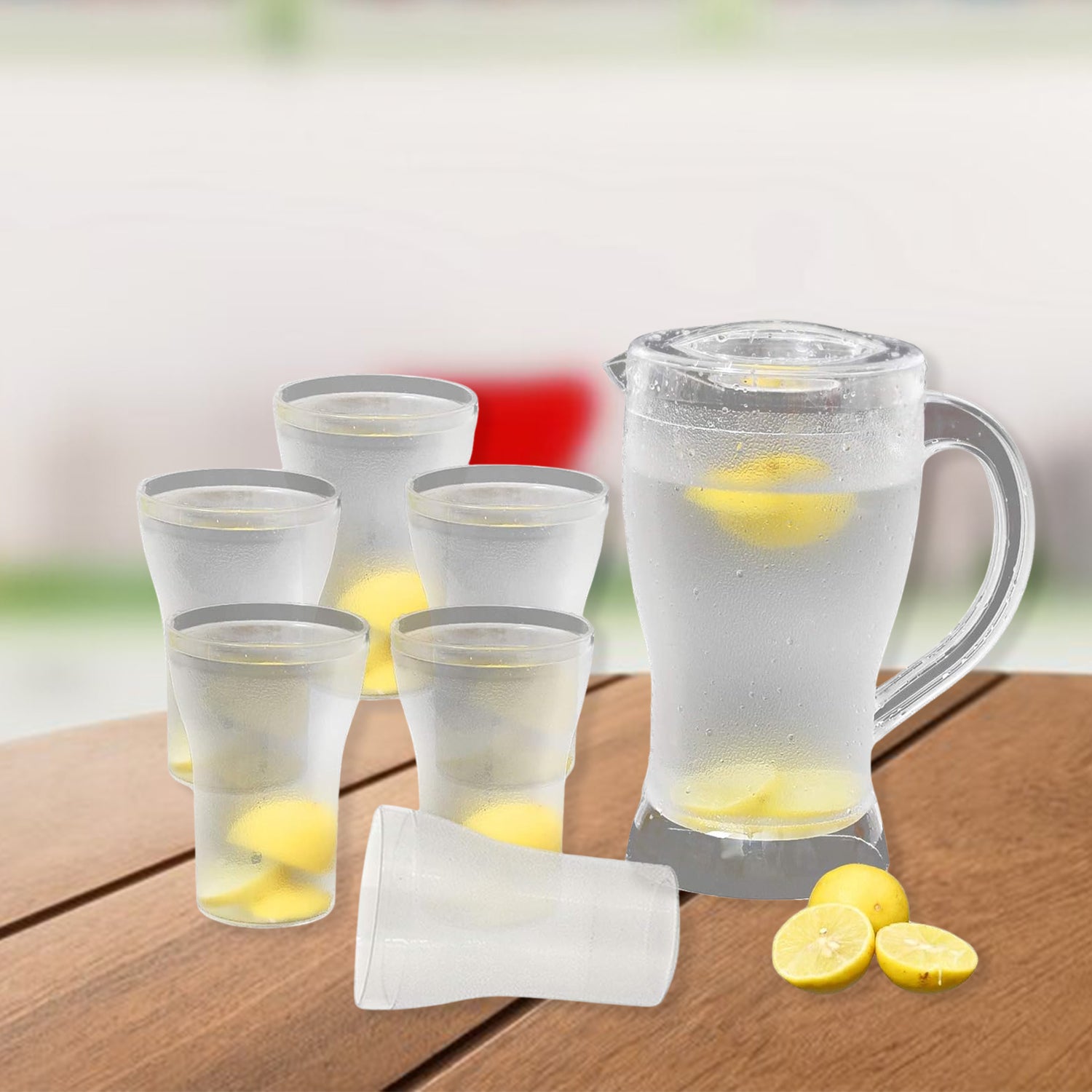 Apex Unbreakable Lemon Jug Set with 6 Glasses – 1200ML Jug + 300ML Glasses Approx Apex Unbreakable Lemon Jug Set with 6 Glasses – 1200ML Jug + 300ML Glasses Approx